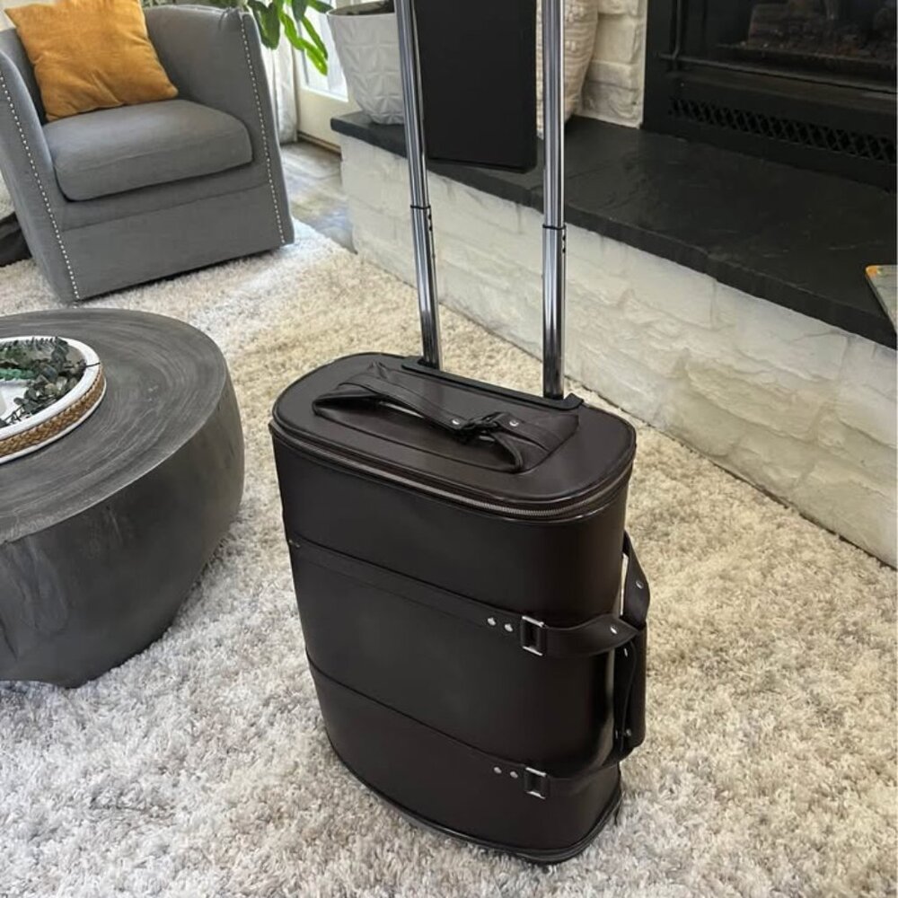 Vocier 2 piece brown leather luggage carry-on - Picture 3 of 5